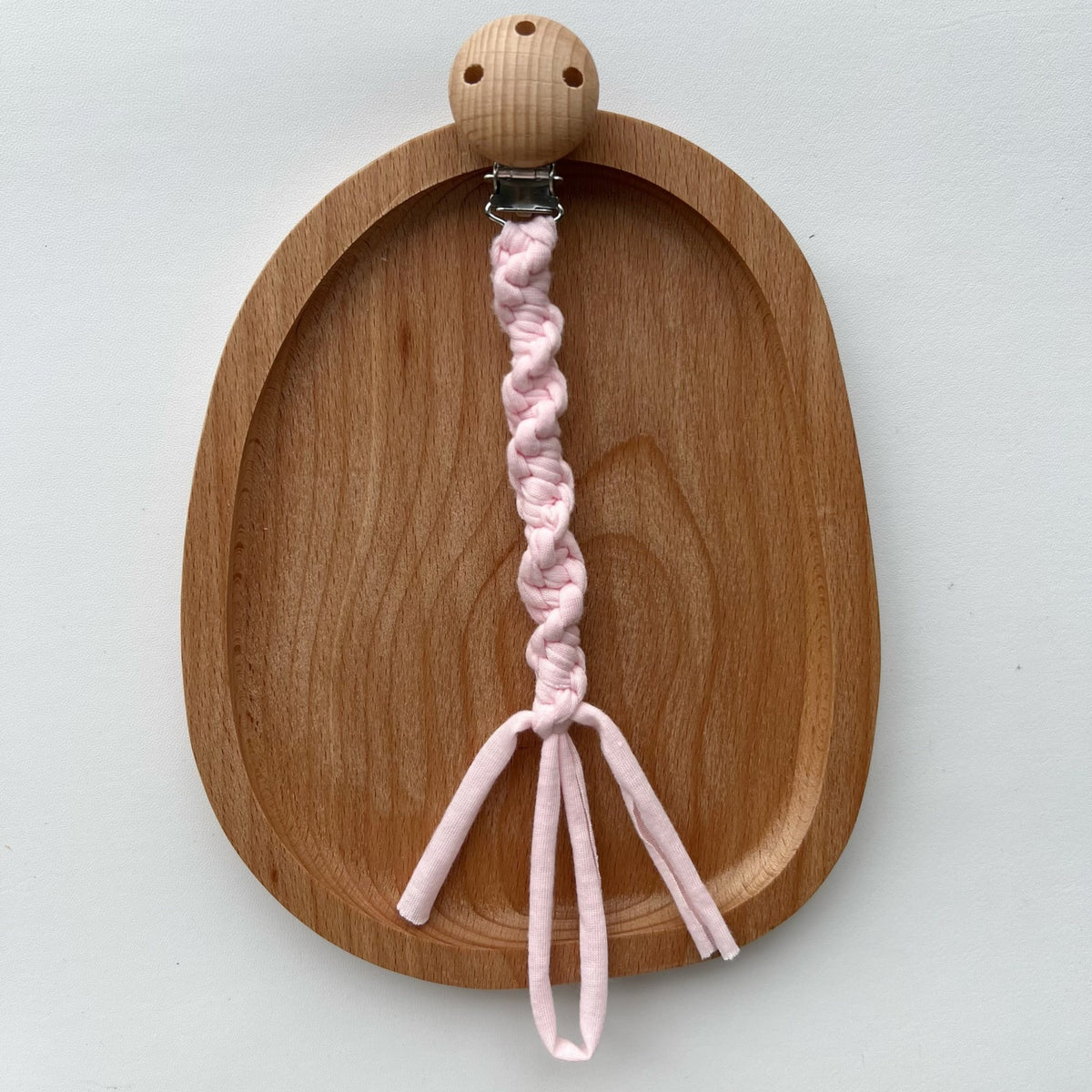 Geflochtene Baumwoll-Schnullerkette mit Holzsicherheitsklemme