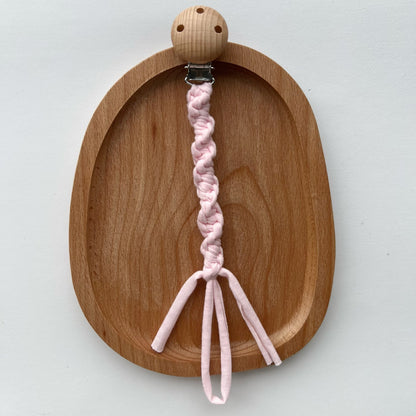 Geflochtene Baumwoll-Schnullerkette mit Holzsicherheitsklemme