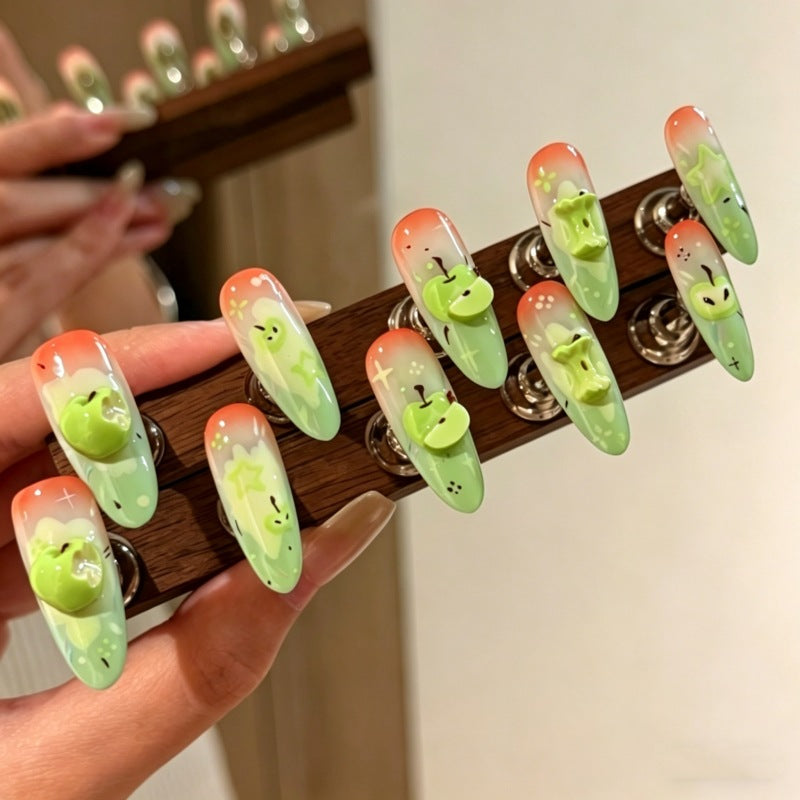 Künstlerisches Floral- und Stern-Applikationen Press-On Nagelset Brehn