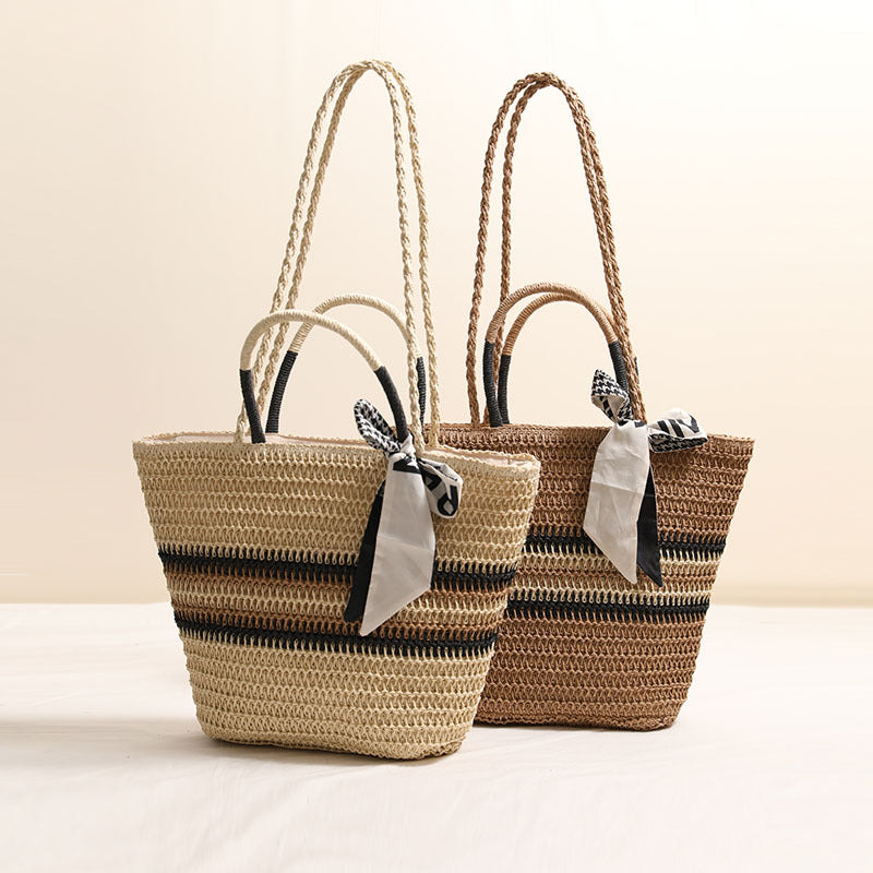 Damen Handtasche aus geflochtenem Naturmaterial mit modischem Akzent Brehn