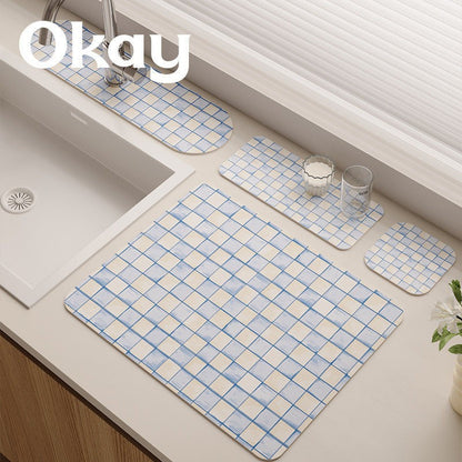 Absorbent Microfiber Dish Drying and Sink Protector Mat Set