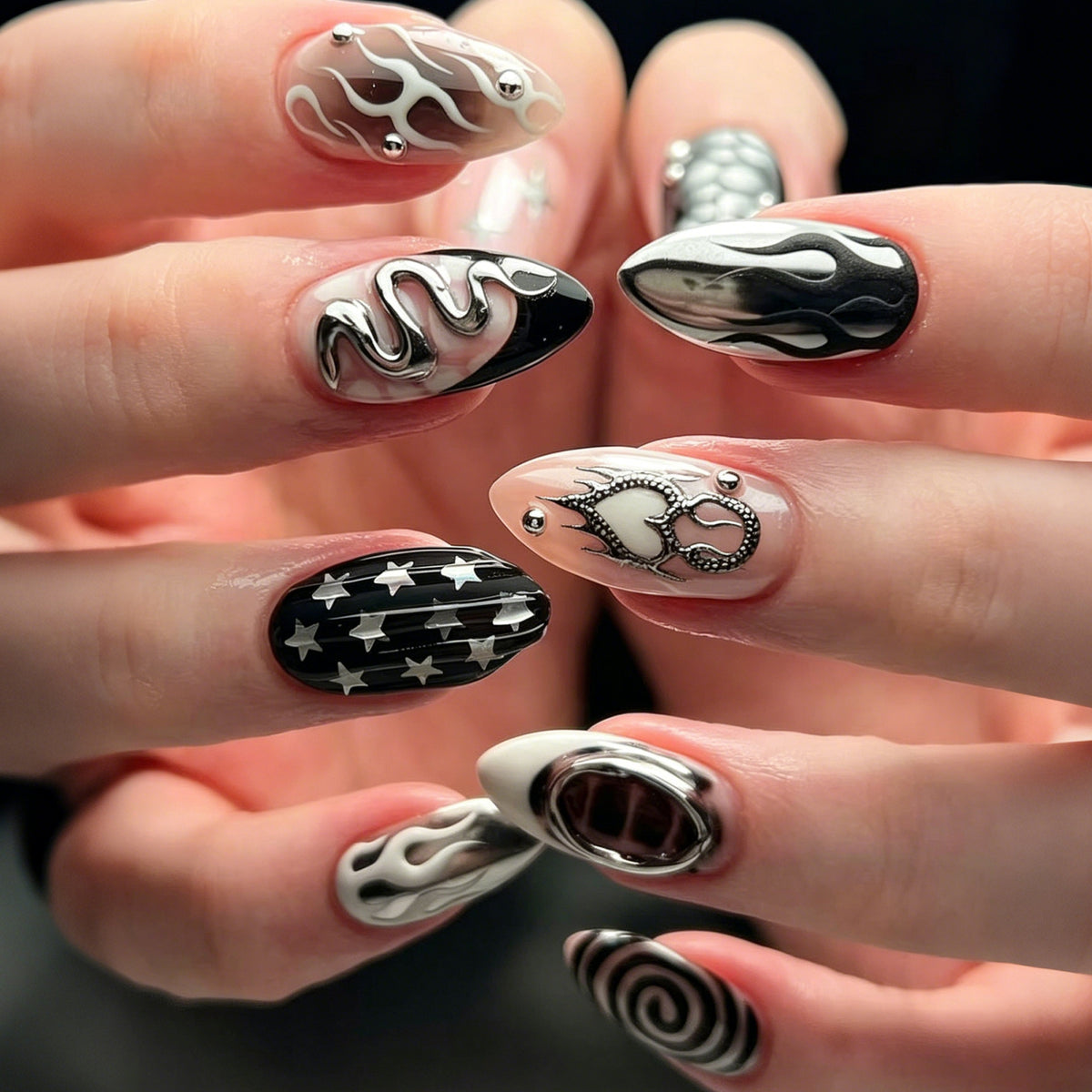 Edgy Künstlerische Press-On Nagelkunst Set Brehn