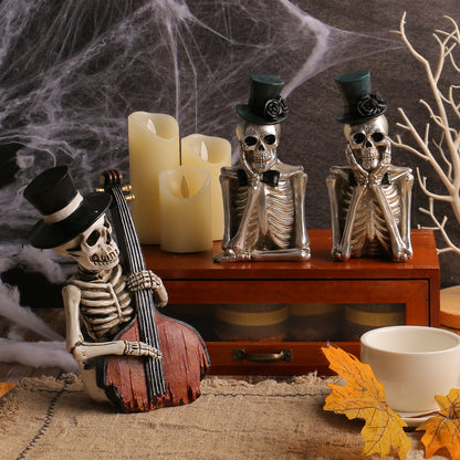 Detaillierte Resin-Halloween-Dekofigur Skelett mit Kontrabass