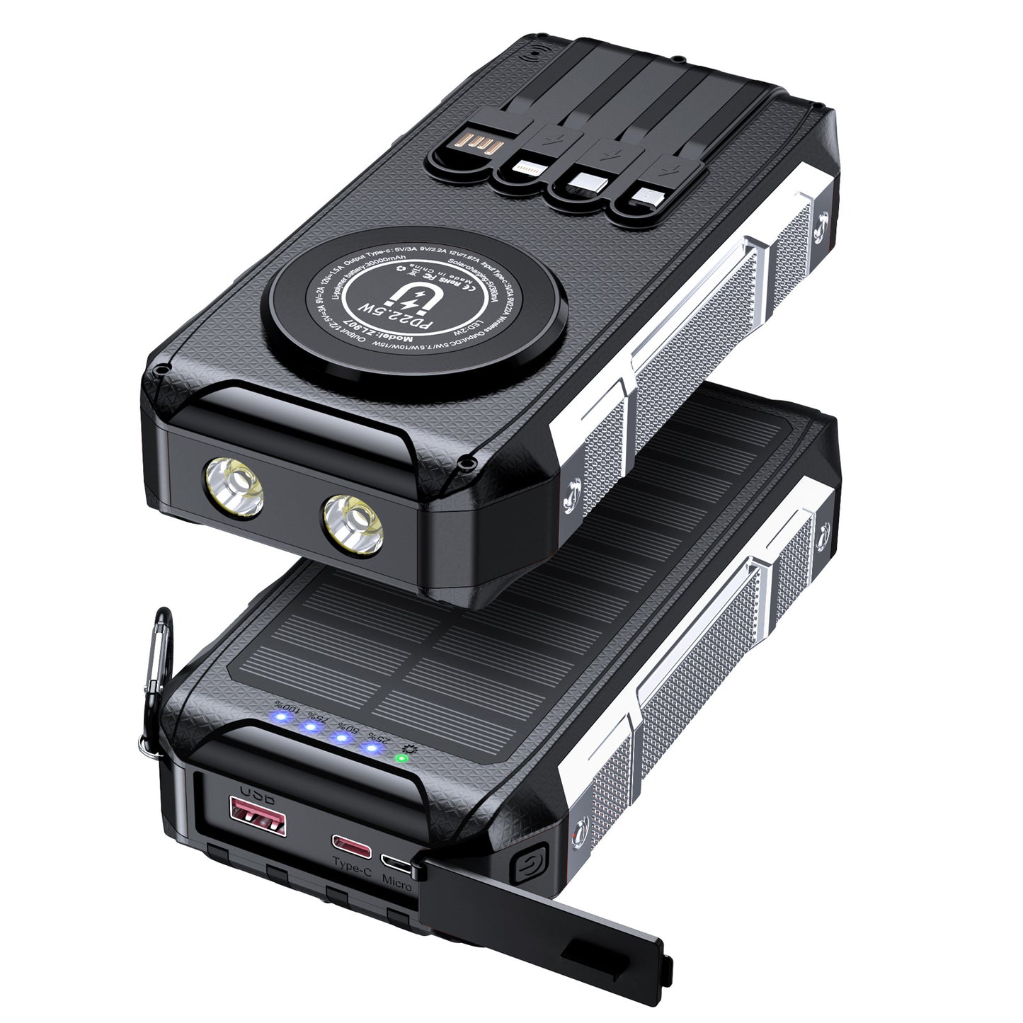 Multifunktionale Solar-Powerbank mit Led-Licht und Schnellladefunktion Brehn