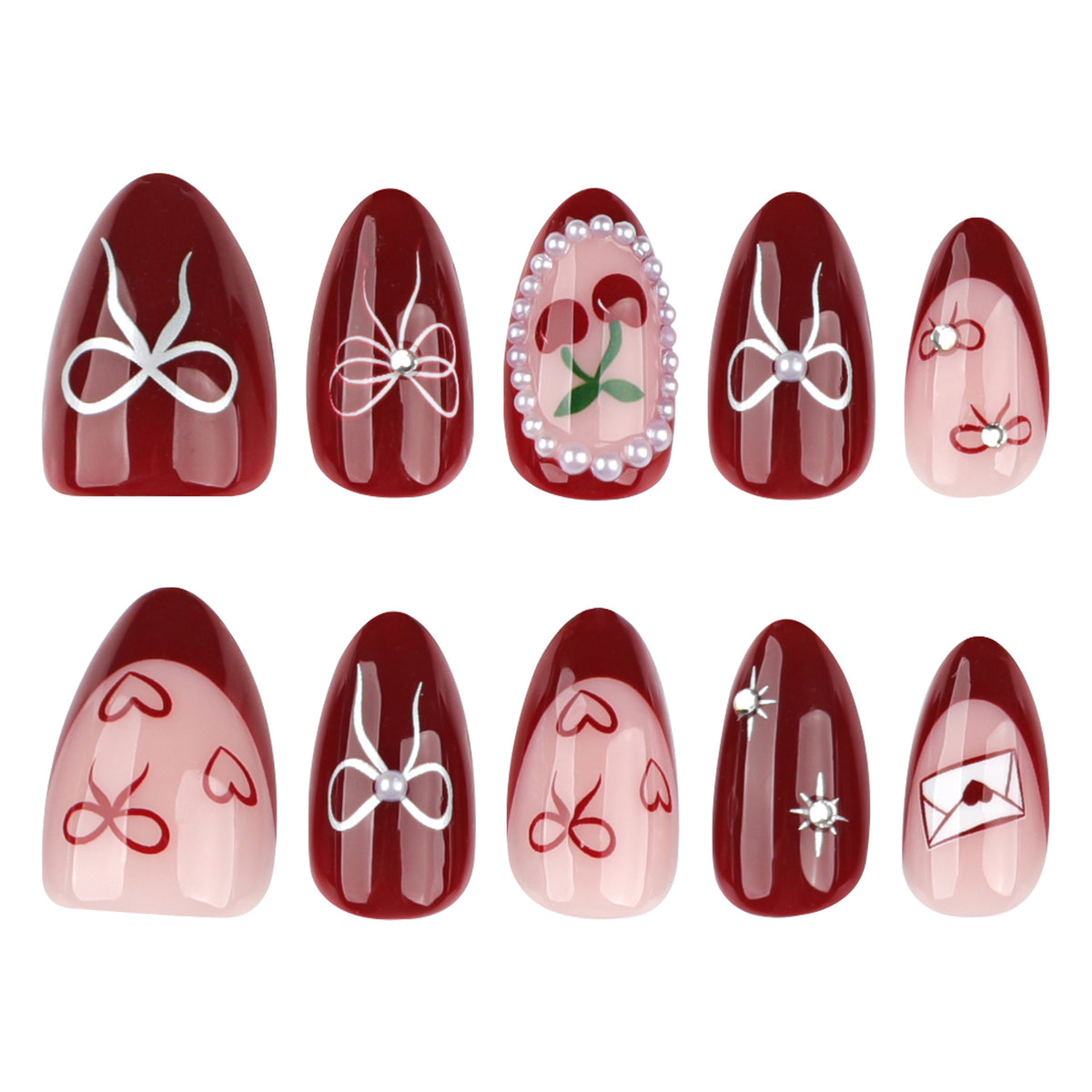 Kunstvolle Nageldesigns mit Schleifen- und Rosenmotiv Brehn
