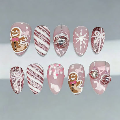 Festliche Lebkuchen-Themen Press-On Nagelkunst Brehn