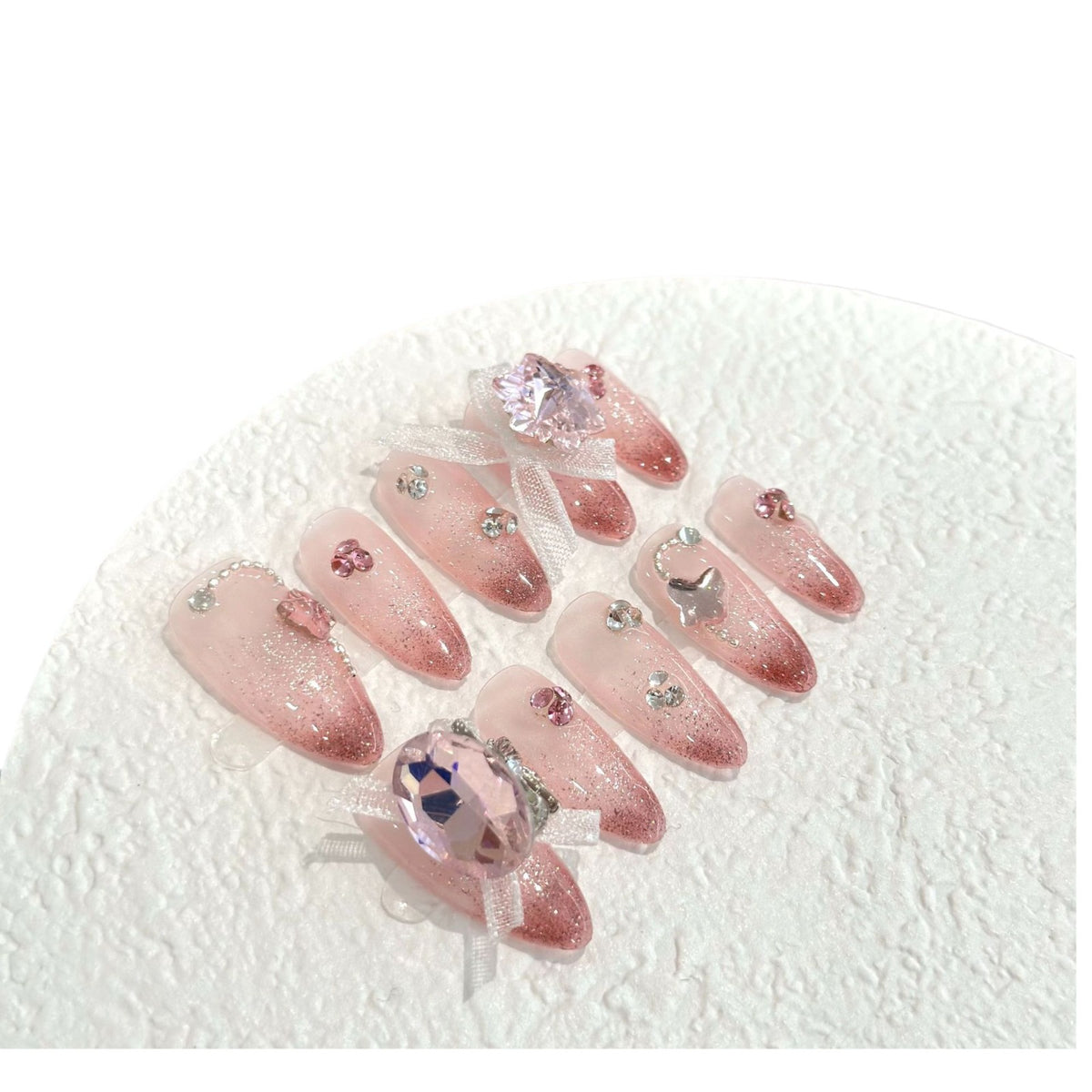 Glamouröse Strass-Akzent Press-On Nagelset