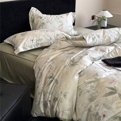 Luxuriöses leichtes Baumwollsatin Blumen-Bettbezug-Set mit satinierter Rückseite und verstecktem Verschluss