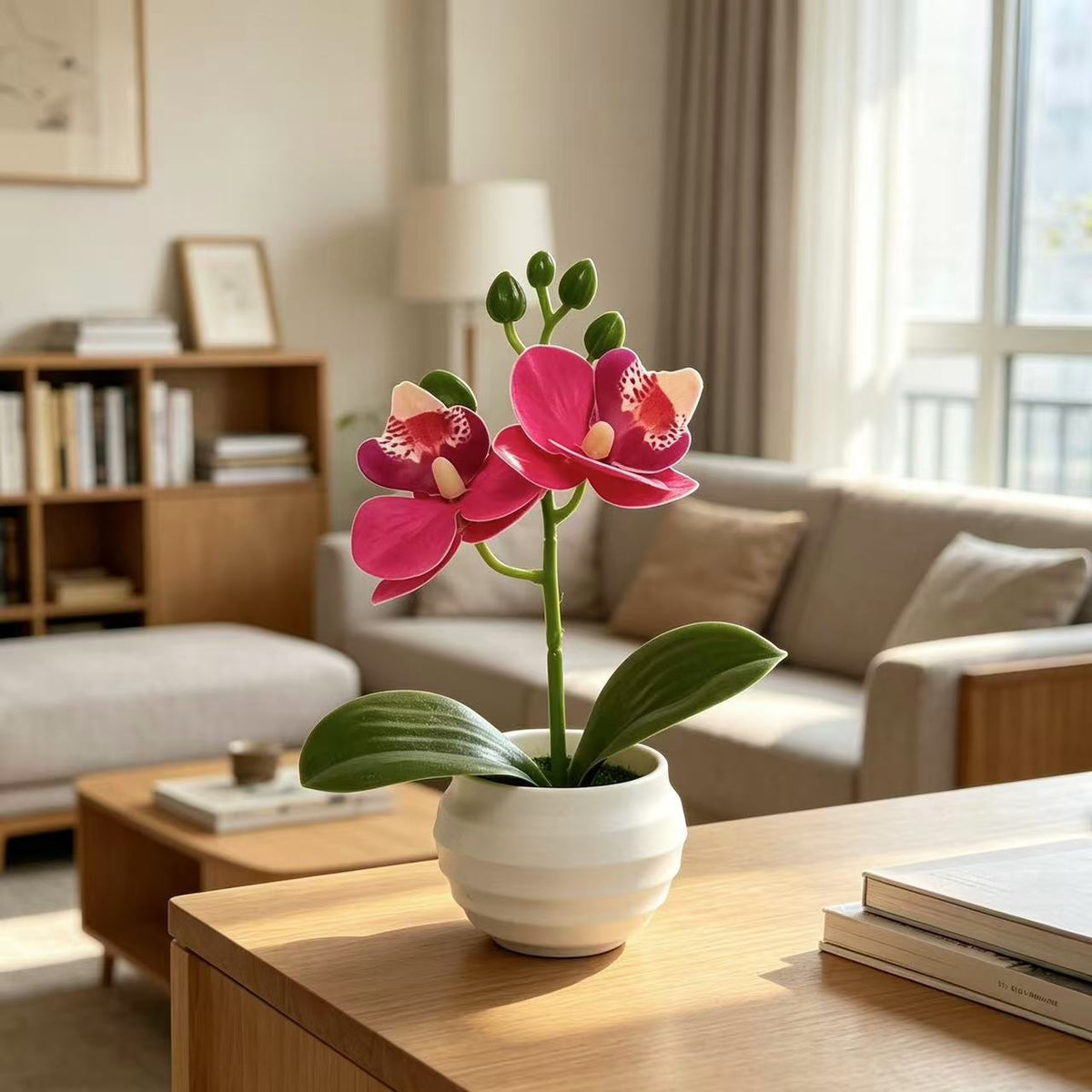 Lebensechte dekorative Orchideenpflanzenarrangement für die Wohnkultur
