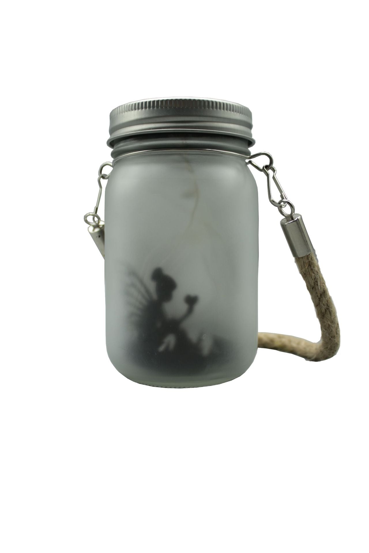 Hängende Frosted Mason Jar Solar LED Feen Silhouette Laterne Mit Seilgriff Und Dynamischem LED-Lichtstring Brehn