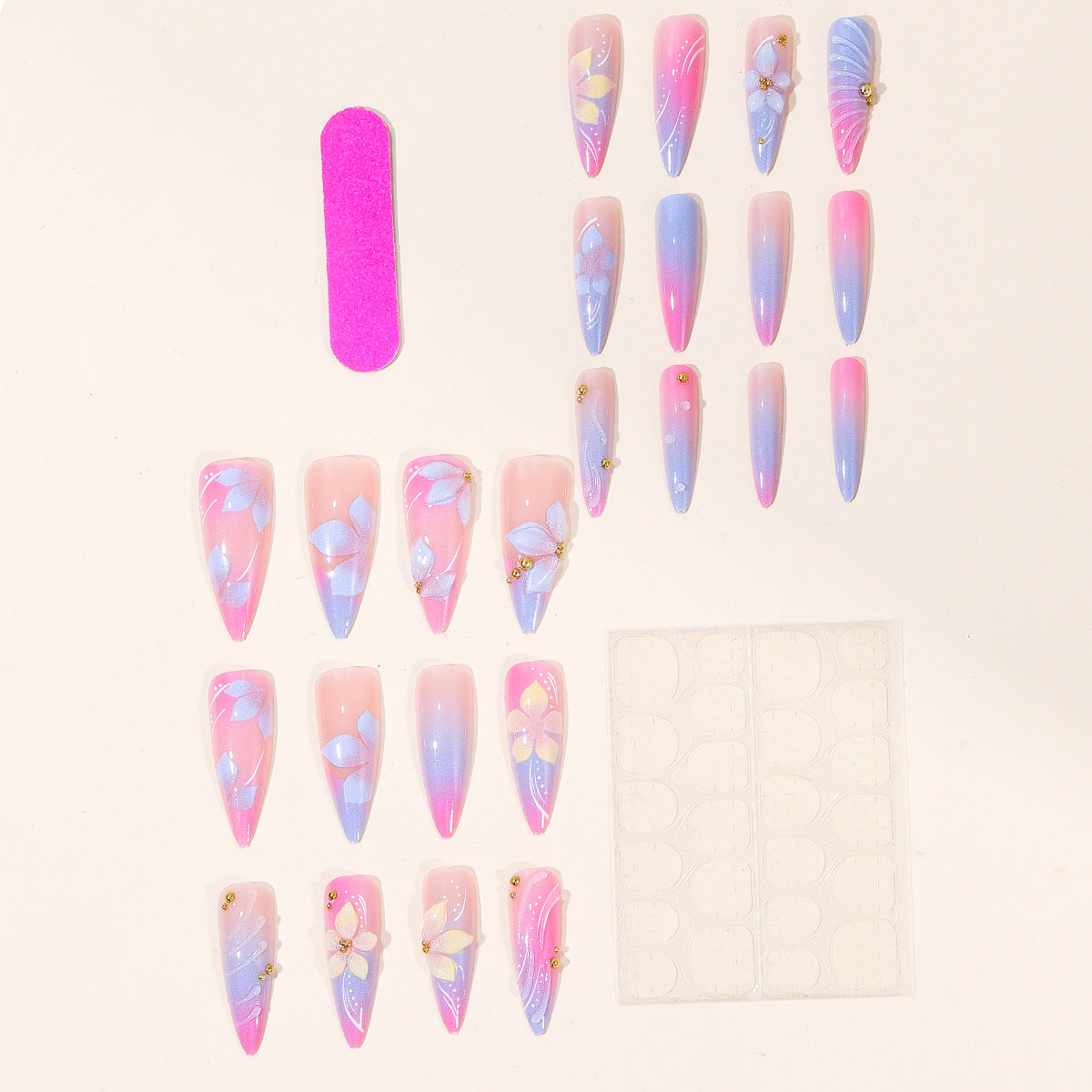 Luxuriöse Blumige 3D Stiletto Nagelkunstverlängerungen Brehn