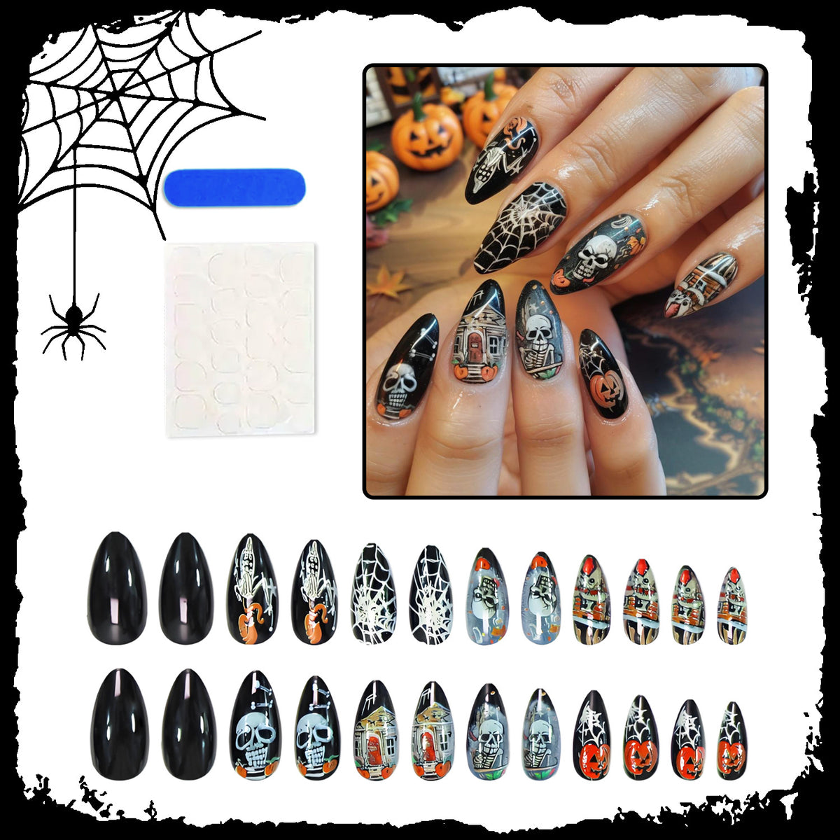 Halloween Kunstnagelset mit schaurigen Motiven und kreativen Designs Brehn