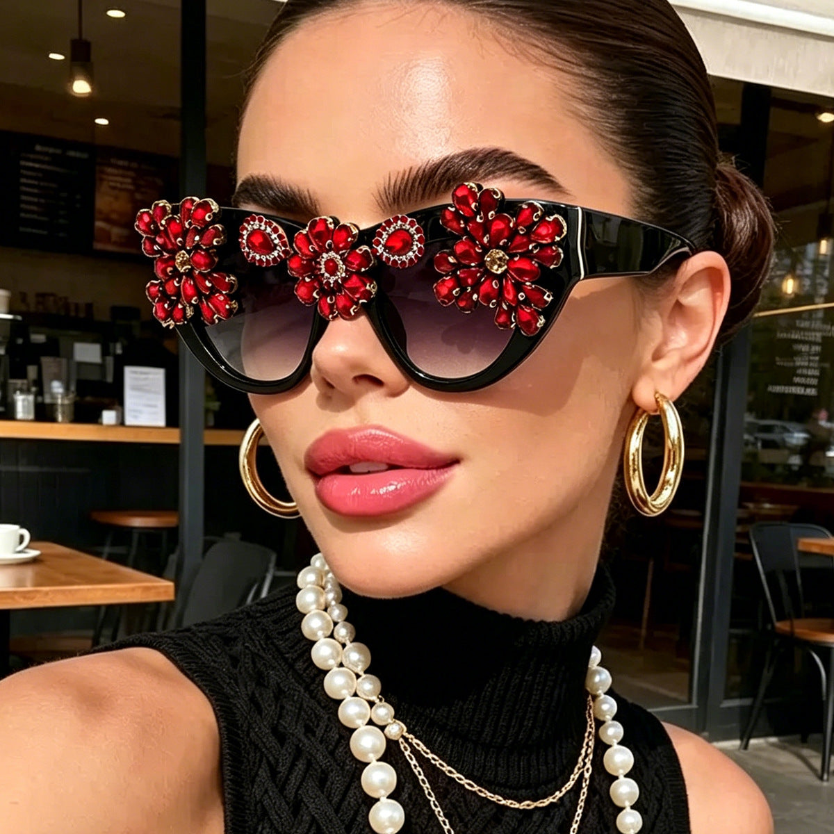 Damen extravagant verzierte Cat-Eye-Sonnenbrille Brehn