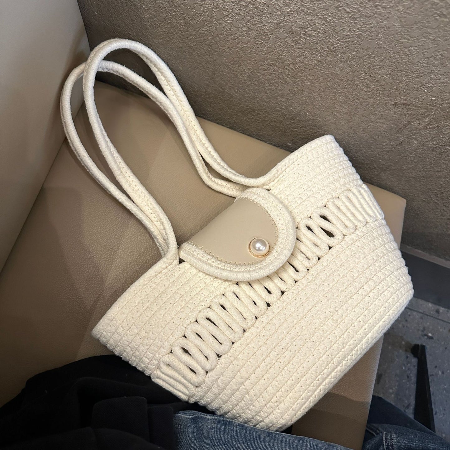 Damen Modische Handtasche mit buntem Baumwollgeflecht Brehn