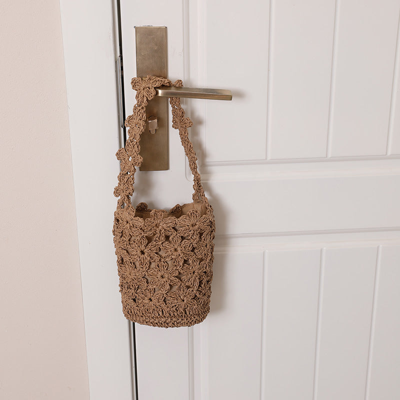 Damen Handgeknüpfte Korbtasche mit floralen Mustern Brehn