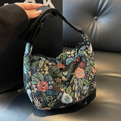 Blumenmuster Canvas Schultertasche