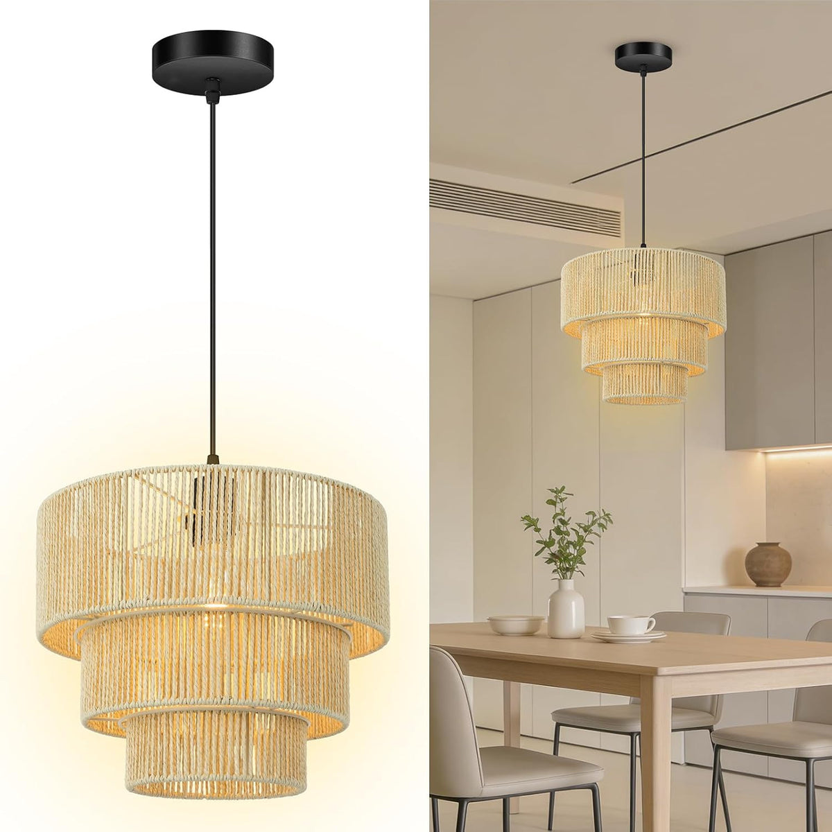 Elegante Hängeleuchte mit Rattan-Details Brehn