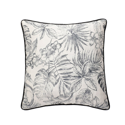 Quadratischer Zierkissenbezug mit botanischem Papageien-Illustrationsdruck und feiner Kedernaht Brehn