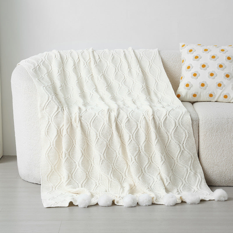 Damen Strickdecke mit dekorativen Pompons Brehn