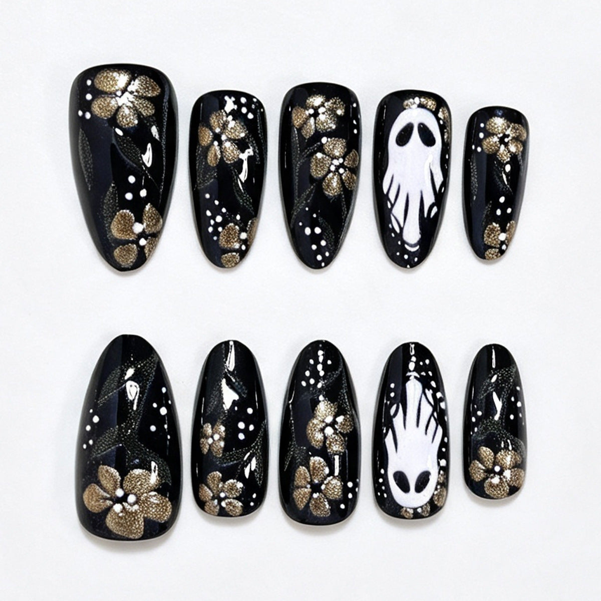 Künstlerische Geister- und Blumen-Themen Press-On Nagelkunst Brehn