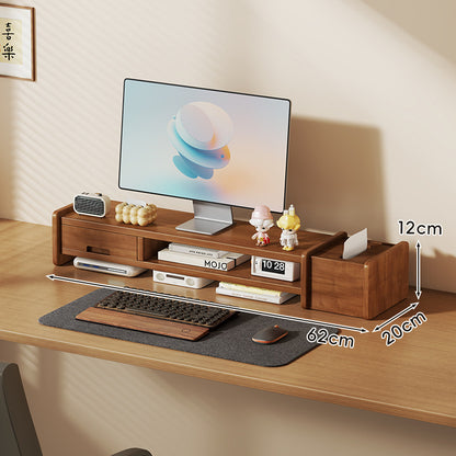Massivholz-Monitorständer und Schreibtischorganizer mit zweistufigem Regal und Kabelmanagement