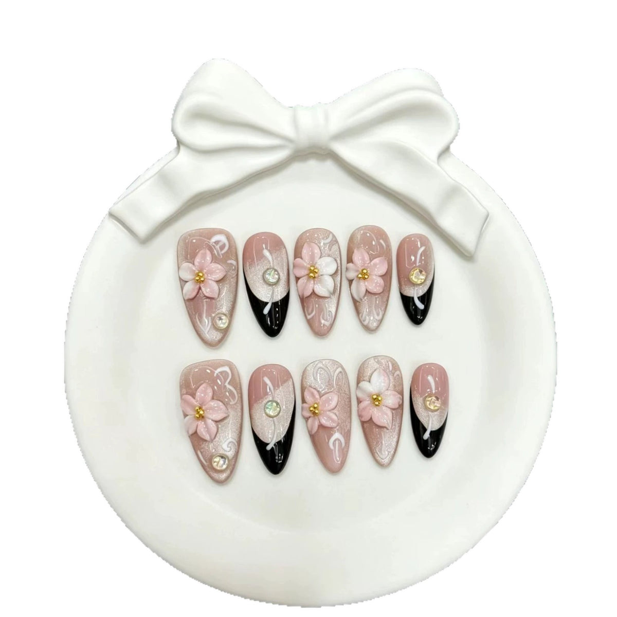 Künstlerisches Press-On Nagelkunst-Set mit Blumendesign