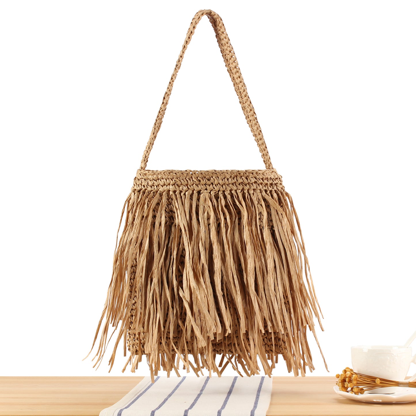 Trendige Strohtasche mit Fransigem Design Brehn