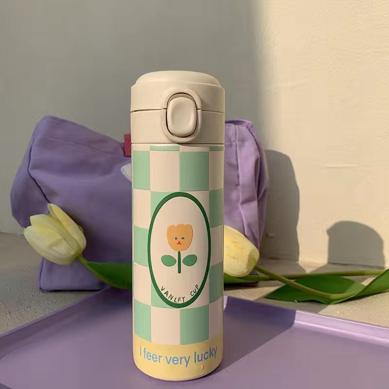Damen Isolier-Trinkflasche mit funktionellem Deckel und kreativem Floralmotiv Brehn