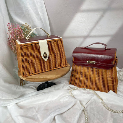 Damen eleganter geflochtener Handtasche mit Holzdeckel Brehn