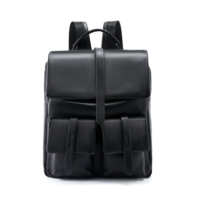 Leder Klappen-Rucksack mit doppelten Fronttaschen und Oberem Griff