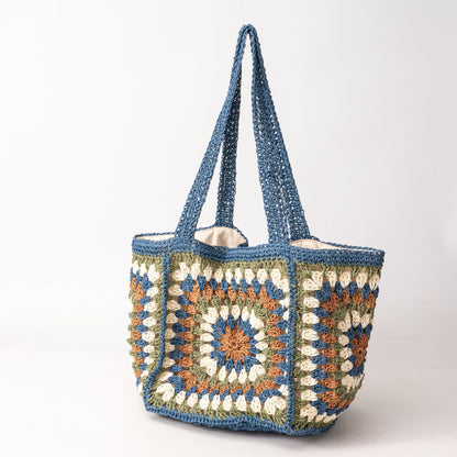 Strandtasche Aus Handgewebtem Naturmaterial mit Quadratischem Muster Brehn