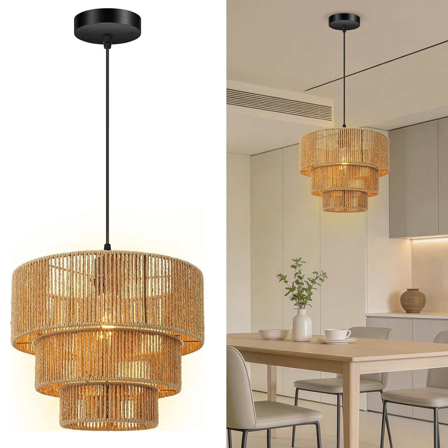 Elegante Hängeleuchte mit Rattan-Details Brehn