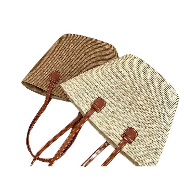 Klassische Strohtasche mit Lederakzenten Brehn