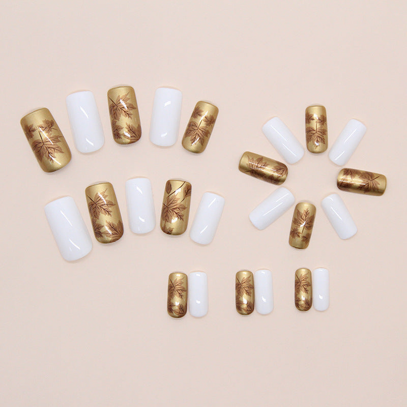 Luxus Metallic Blatt Design Press-On Nagelspitzen Brehn