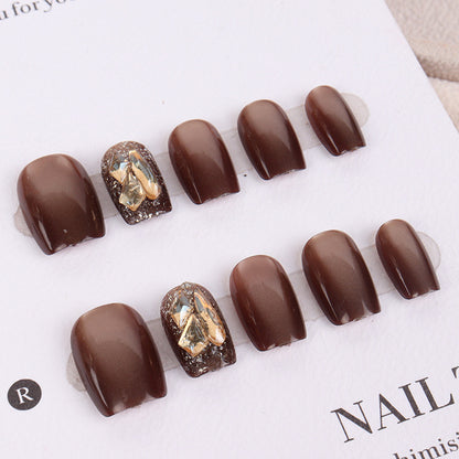 Premium Künstlerischer Press-On Nagelset mit Edelstein Akzenten Brehn