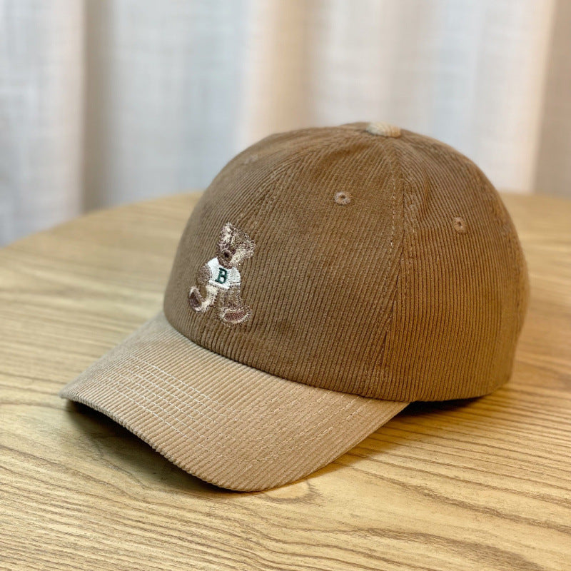 Damen Corduroy Baseball Cap mit Teddy Bären Stickerei Brehn