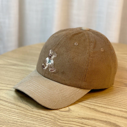 Damen Corduroy Baseball Cap mit Teddy Bären Stickerei Brehn