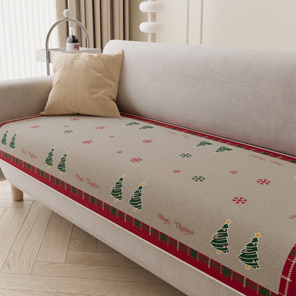 Quilted Holiday Sofa Seat Protector with Anti-Slip Backing and Christmas Tree Print