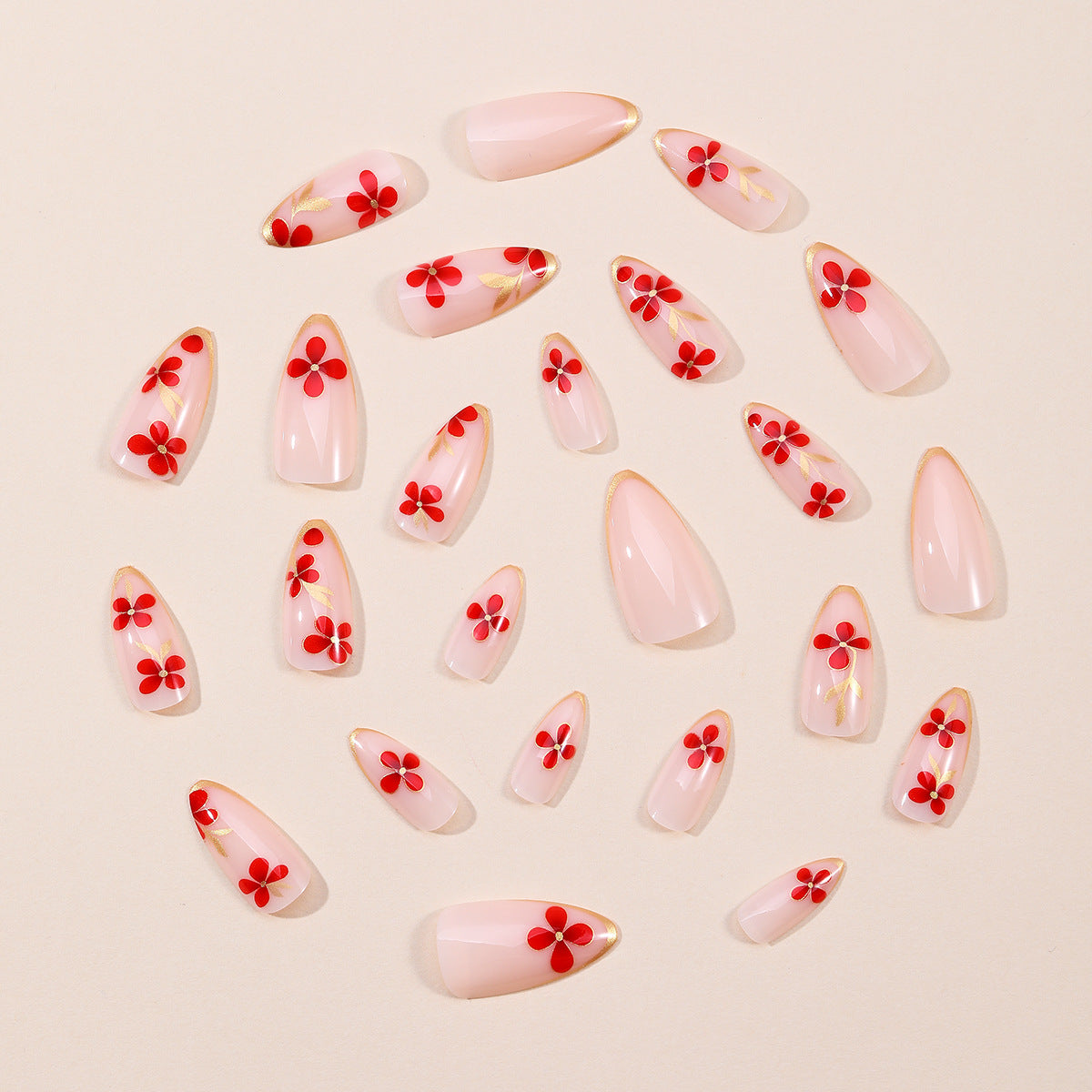 Elegante florale Akzent Stiletto Nagelkunstverlängerungen Brehn 1789713324
