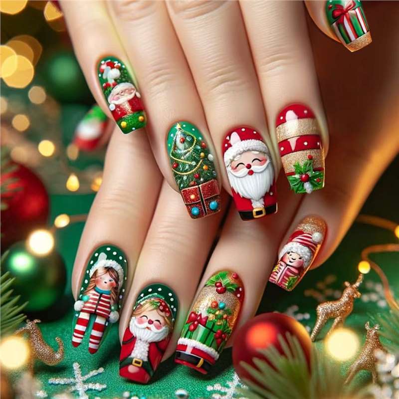 Festliches Feiertags-Themen Press-On Nail Art Set Brehn