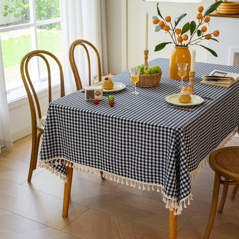 Gingham-Muster Tischdecke mit Fransenbesatz