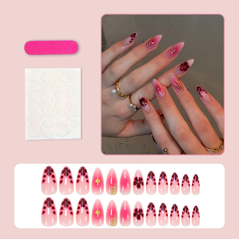 Künstliche Fingernägel mit eleganten Blumen- und Glitzermuster Brehn