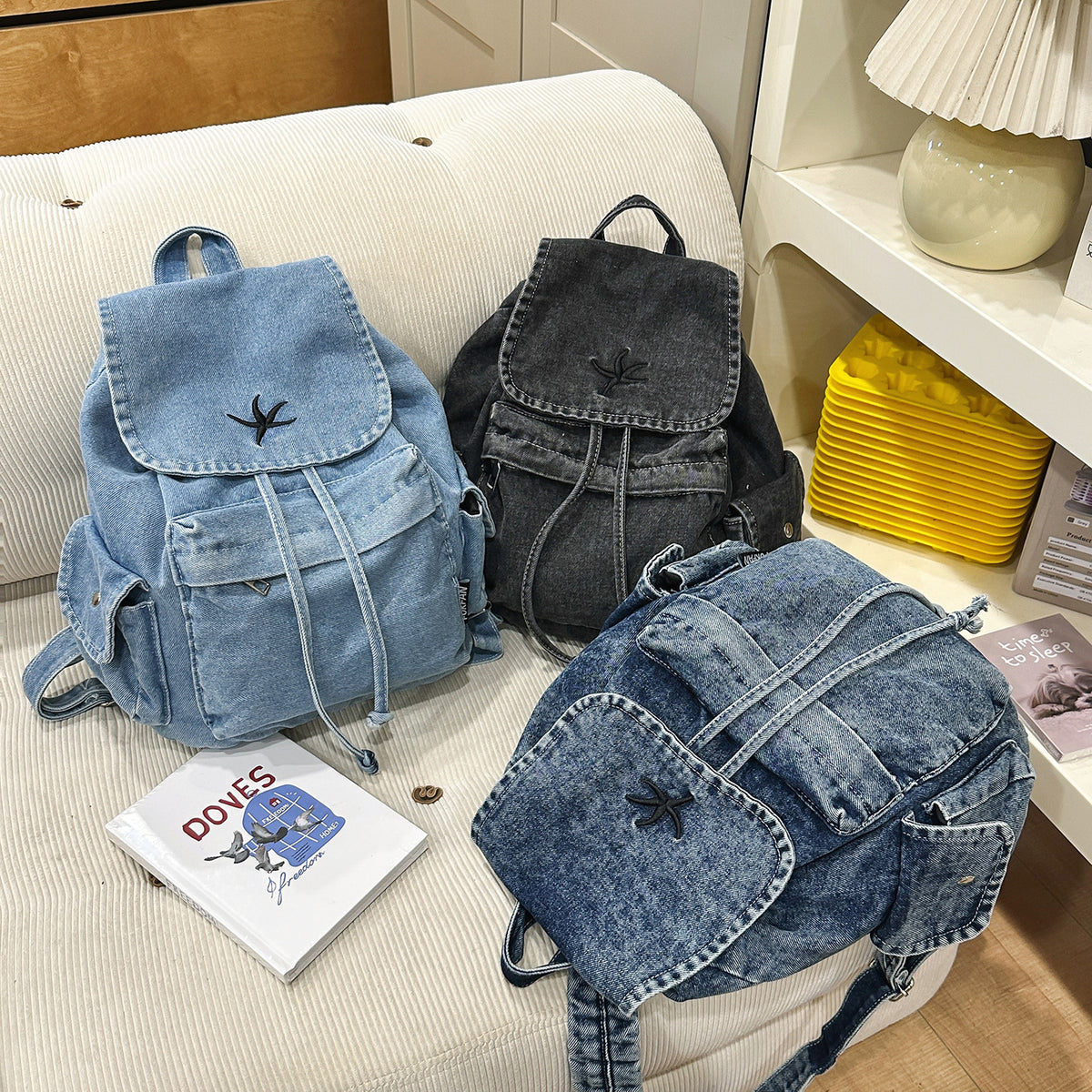 Stylische Denim Zugbeutel Rucksack Brehn