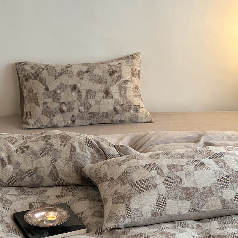 Luxuriöses stonewashed Baumwoll-Bettwäsche-Set mit geometrischer Jacquard-Textur