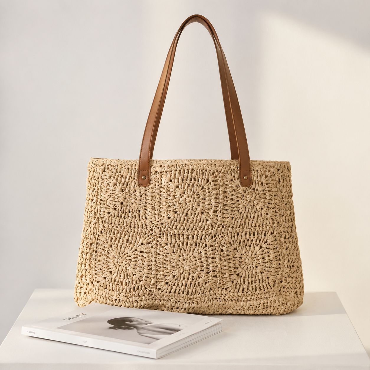 Geflochtene Jutetasche mit Ledergriffen Brehn