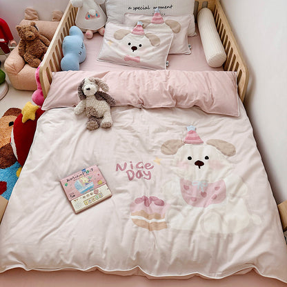 Kinder-Bettwäsche-Set mit Plüschapplikation und Bärchen-Motiv