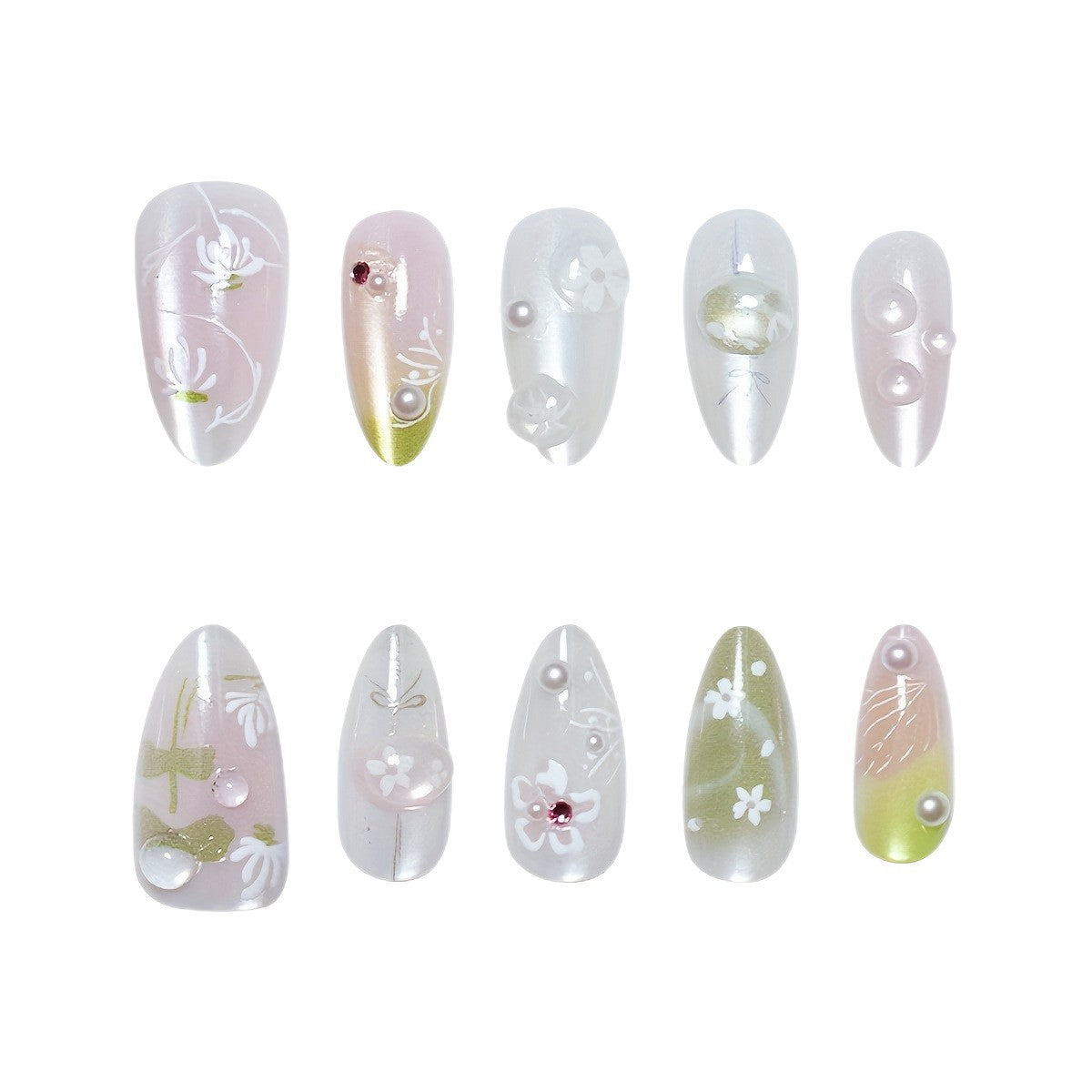 Blumige Künstliche Press-On Nagelset Brehn