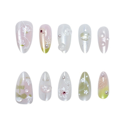 Blumige Künstliche Press-On Nagelset Brehn