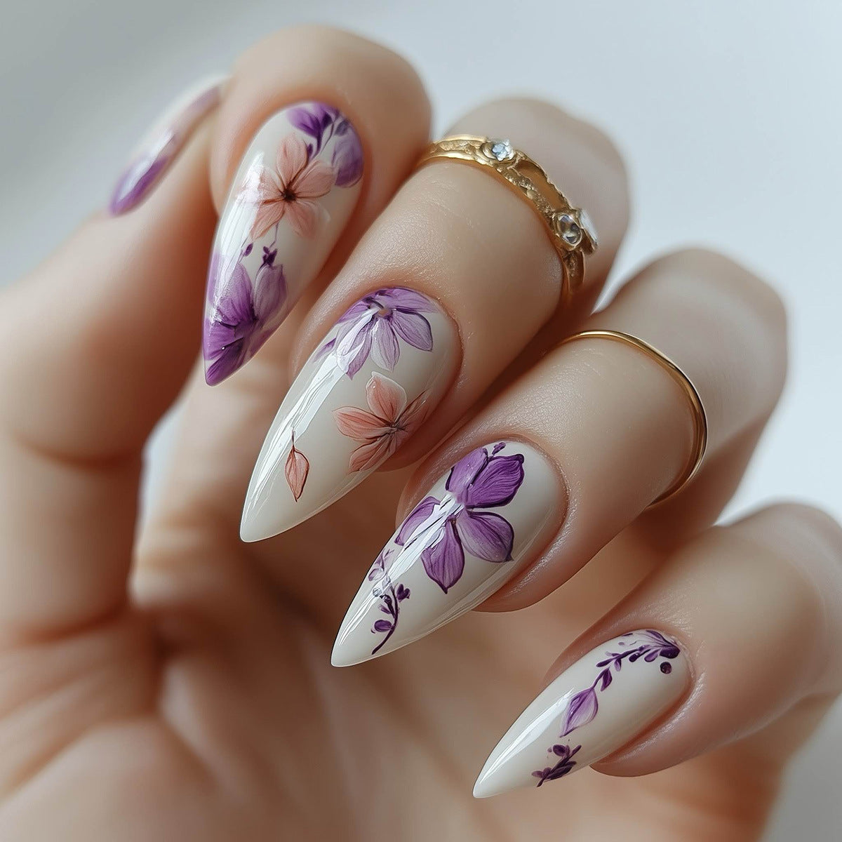 Florales Design Stiletto Press-On Nägel Brehn