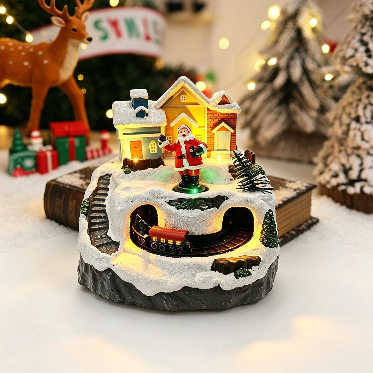 Beleuchtete Weihnachtsdorf-Dekoration mit beweglichen Figuren Brehn